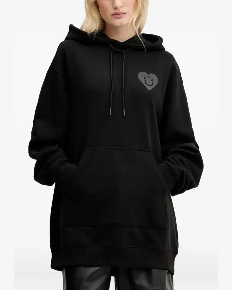 HUGO BOSS Gerippter Hoodie mit Herz-Logo - Schwarz Schwarz