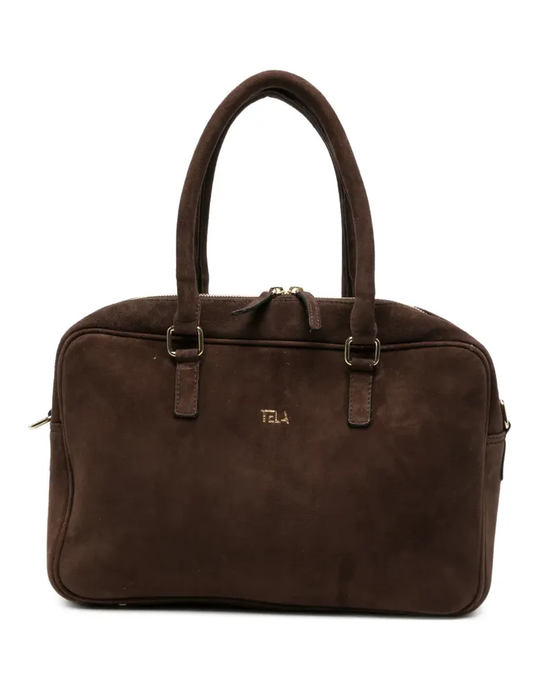 TELA Tamigi suede logo-detail tote bag - Braun Braun