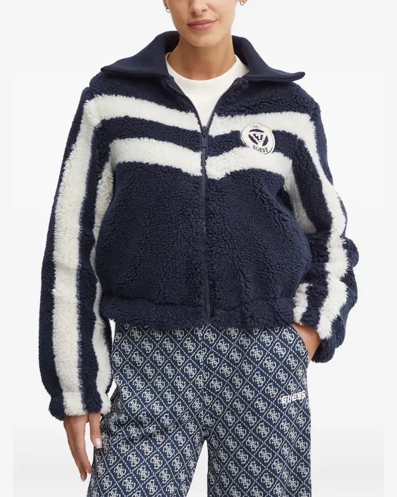 Guess Gestreifte Bomberjacke mit Teddy-Effekt - Blau Blau