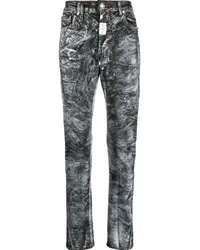 Philipp Plein Gerade Jeans mit abstraktem Print Schwarz