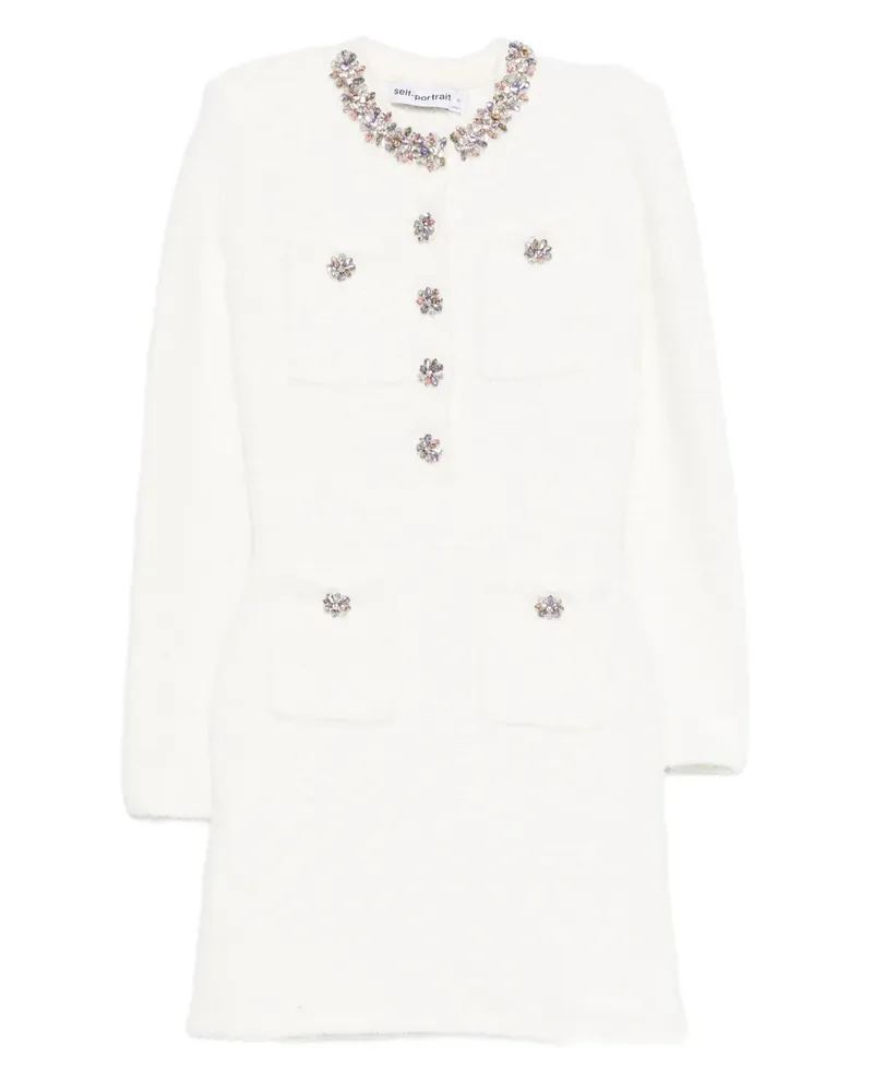 Self-Portrait Minikleid mit verzierter Tasche - Weiß Weiß