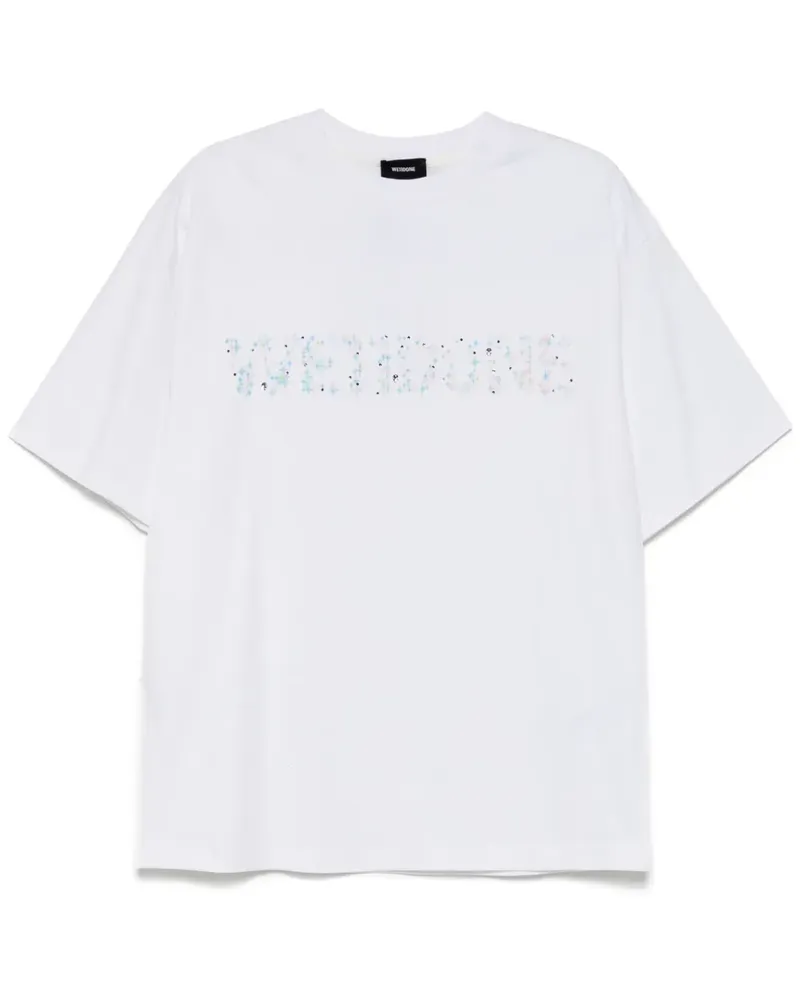 WE 11 DONE T-Shirt mit Glitter-Logo - Weiß Weiß