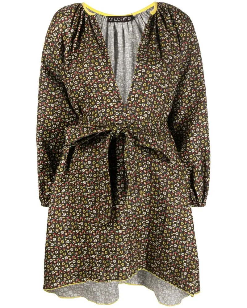 SIEDRES Gürtel-Kleid mit Blumen-Print - Braun Braun
