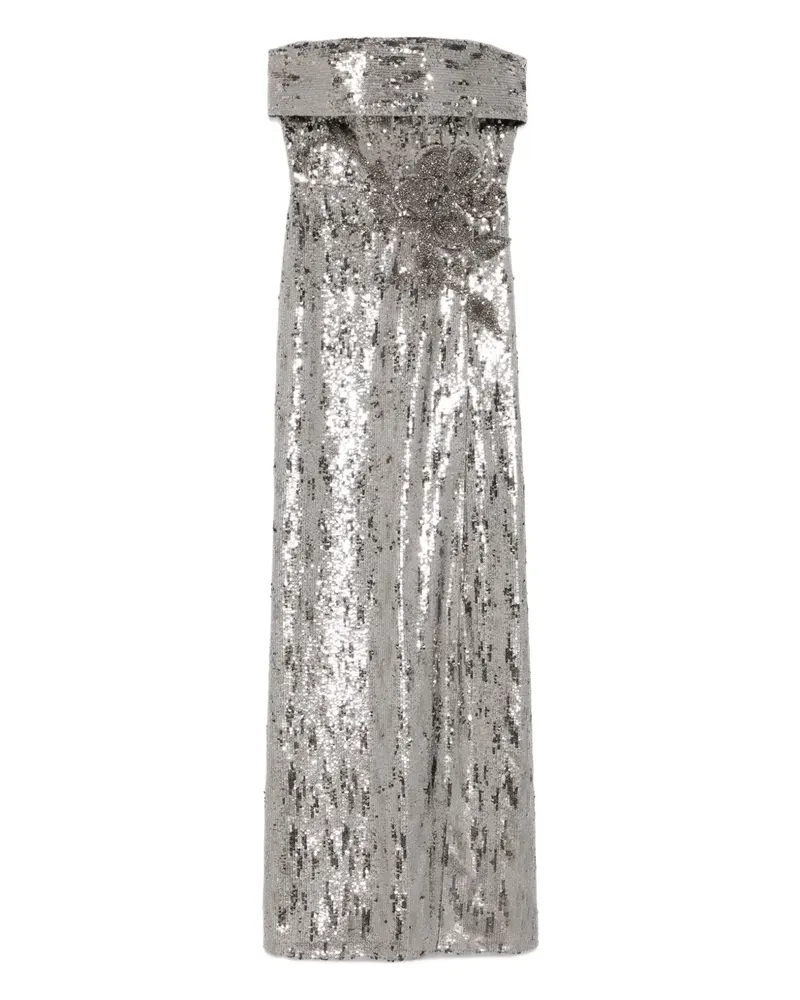 Elie Saab Schulterfreies Maxikleid mit Pailletten - Silber Silber