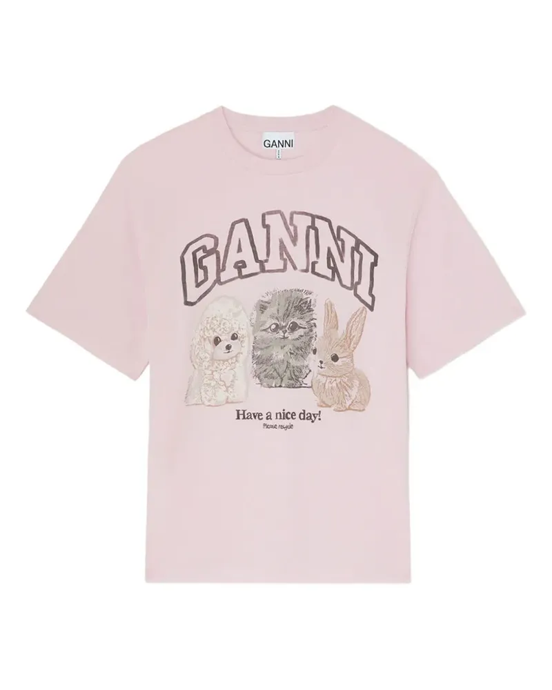Ganni T-Shirt mit Animal-Print - Rosa Rosa