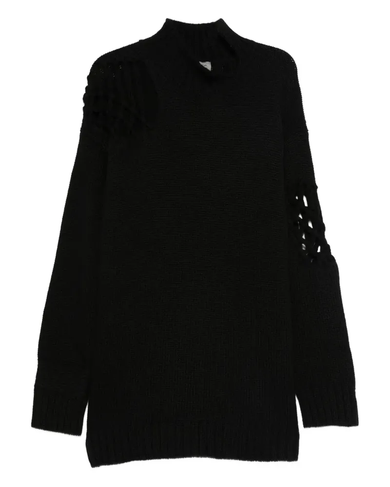 Yohji Yamamoto Stehkragen-Pullover mit Gittereinsatz - Schwarz Schwarz