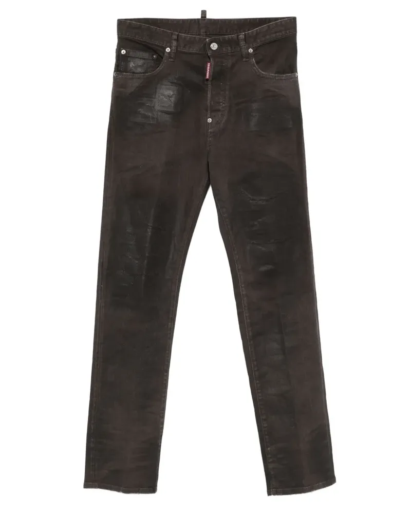 Dsquared2 Ausgeblichene Bull Leatherette Patchwork-Jeans - Braun Braun