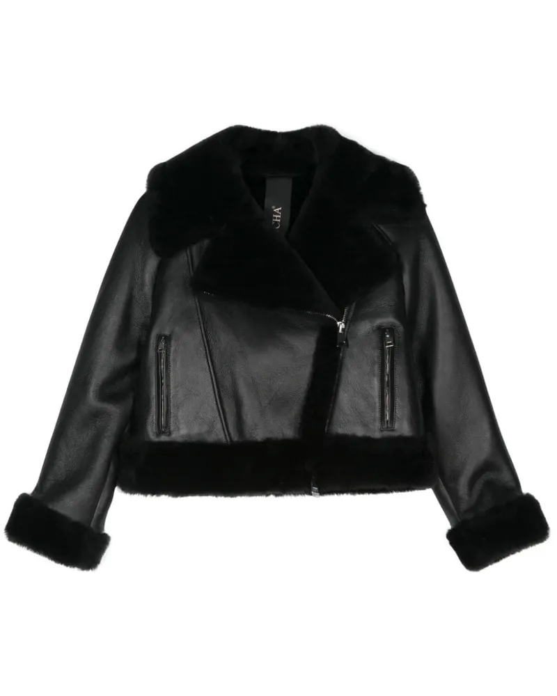 BLANCHA shearling-trim leather jacket Schwarz