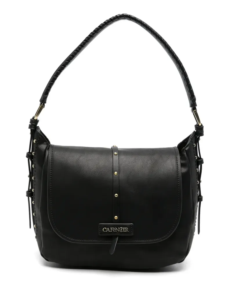 CAFèNOIR  Schultertasche mit Nieten und geflochtenem Henkel - Schwarz Schwarz