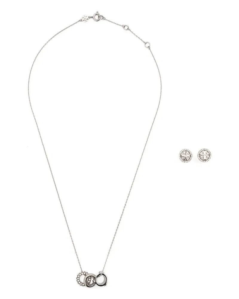 Tory Burch Miller Set aus Halskette und Ohrring mit Kristallen - Silber Silber