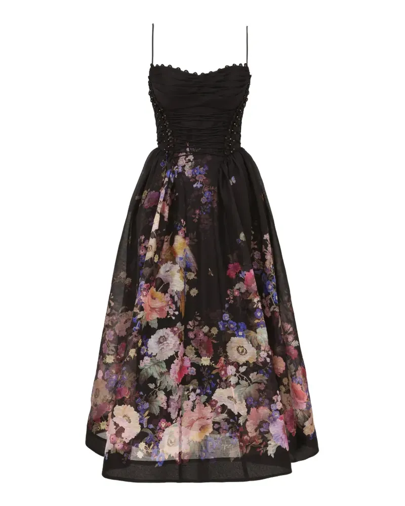 Zimmermann Luna Midikleid mit Blumen-Print - Schwarz Schwarz