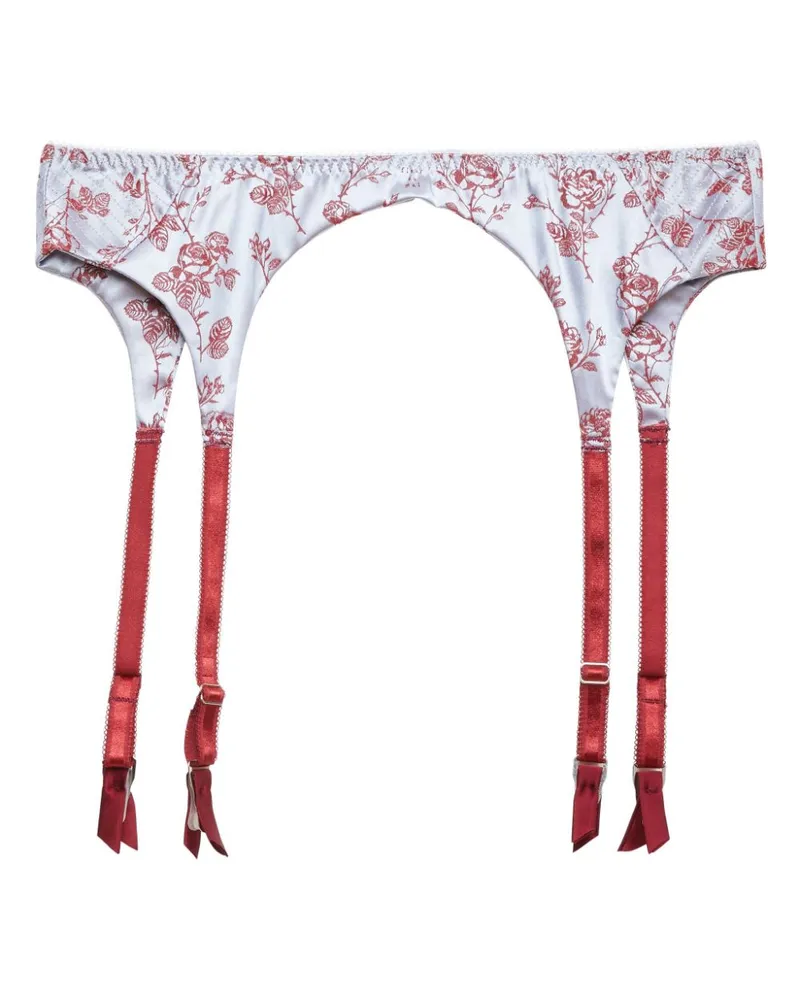 Fleur Du Mal Strumpfhalter aus Rosen-Jacquard - Blau Blau