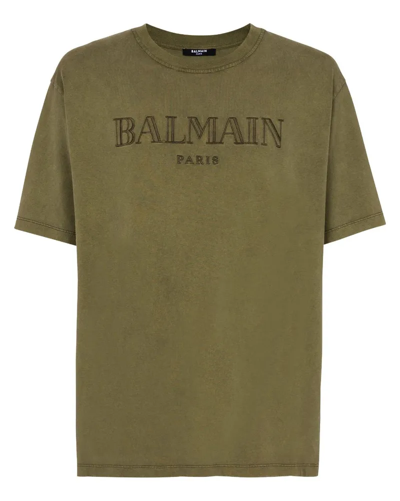 Balmain T-Shirt mit Logo-Stickerei - Grün Grün