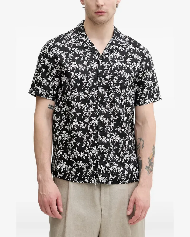 Michael Kors floral-print linen camp shirt - Schwarz Schwarz