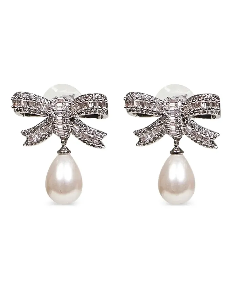 Self-Portrait bow crystal earrings - Silber Silber