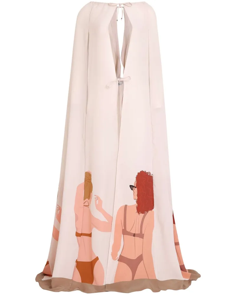 Amir Slama Cape aus Seide mit Print - Nude Nude