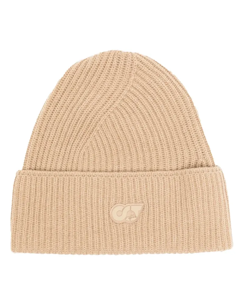 AlphaTauri Gerippte Beanie mit Logo-Patch - Nude Nude