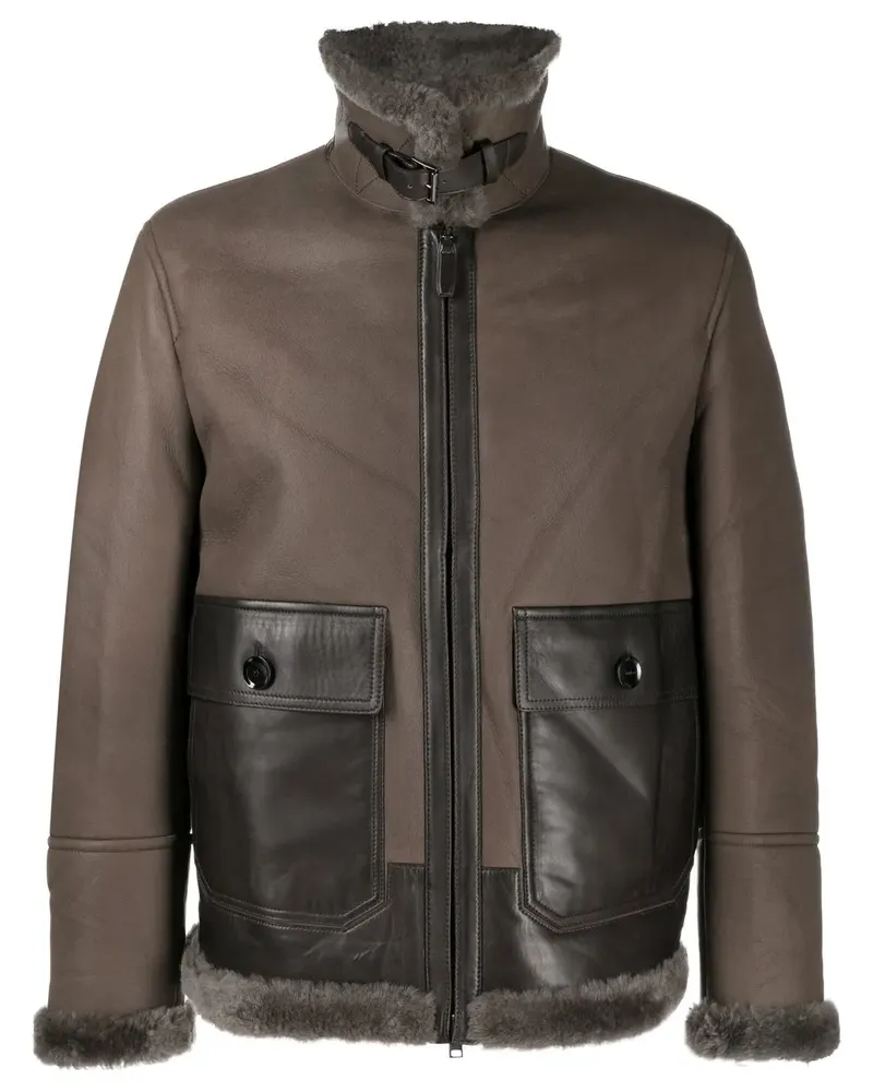 Brioni Lederjacke mit Einsätzen aus Shearling - Braun Braun