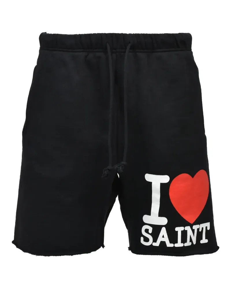SAINT MXXXXXX graphic-print raw-hem shorts - Schwarz Schwarz