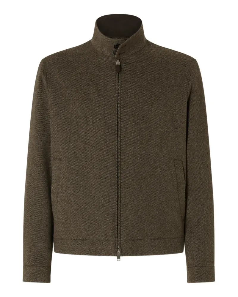 Ermenegildo Zegna dark olive-green mélange wool and cashmere blouson - Braun Braun