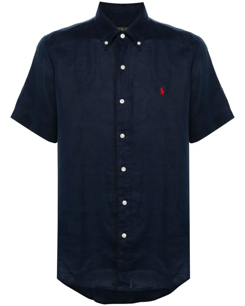 Ralph Lauren Leinenhemd mit Polo Pony Blau