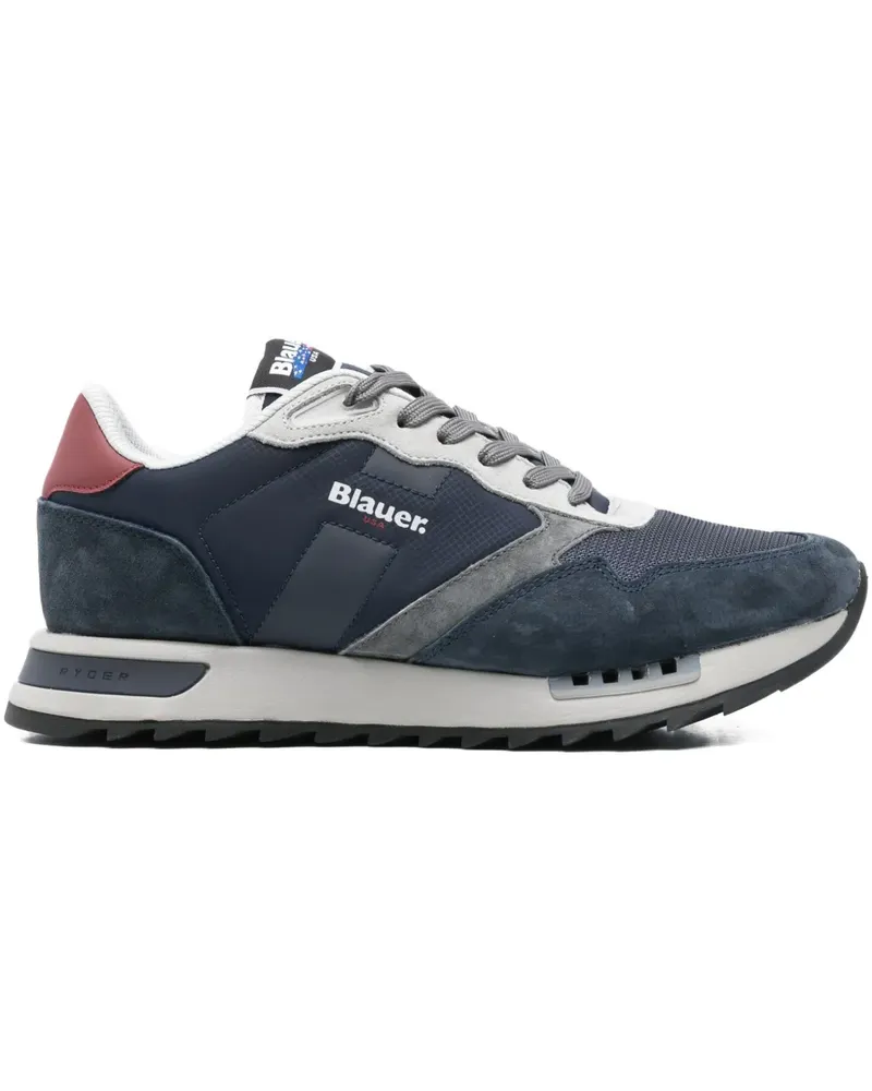 Blauer leather lace-up low-top sneakers Blau