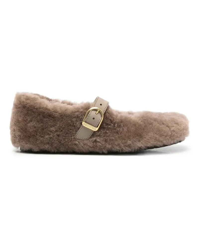 Birkenstock Santa Clarita shearling-trim buckle-strap ballet flats - Braun Braun
