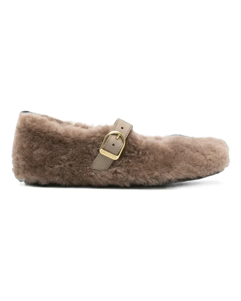 Birkenstock Santa Clarita shearling-trim buckle-strap ballet flats - Braun Braun