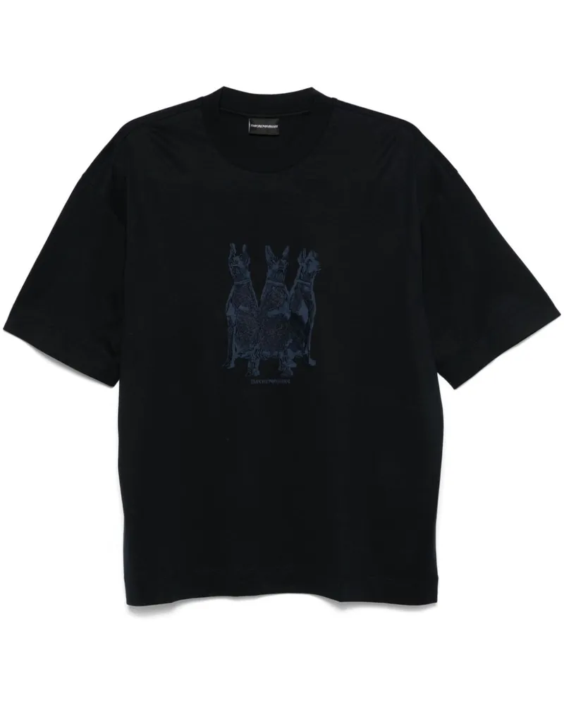 Emporio Armani T-Shirt mit Hundestickerei Blau