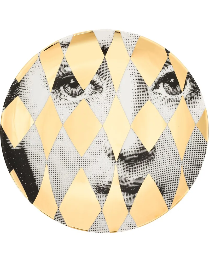 Fornasetti Teller mit Gesichts-Print Gold