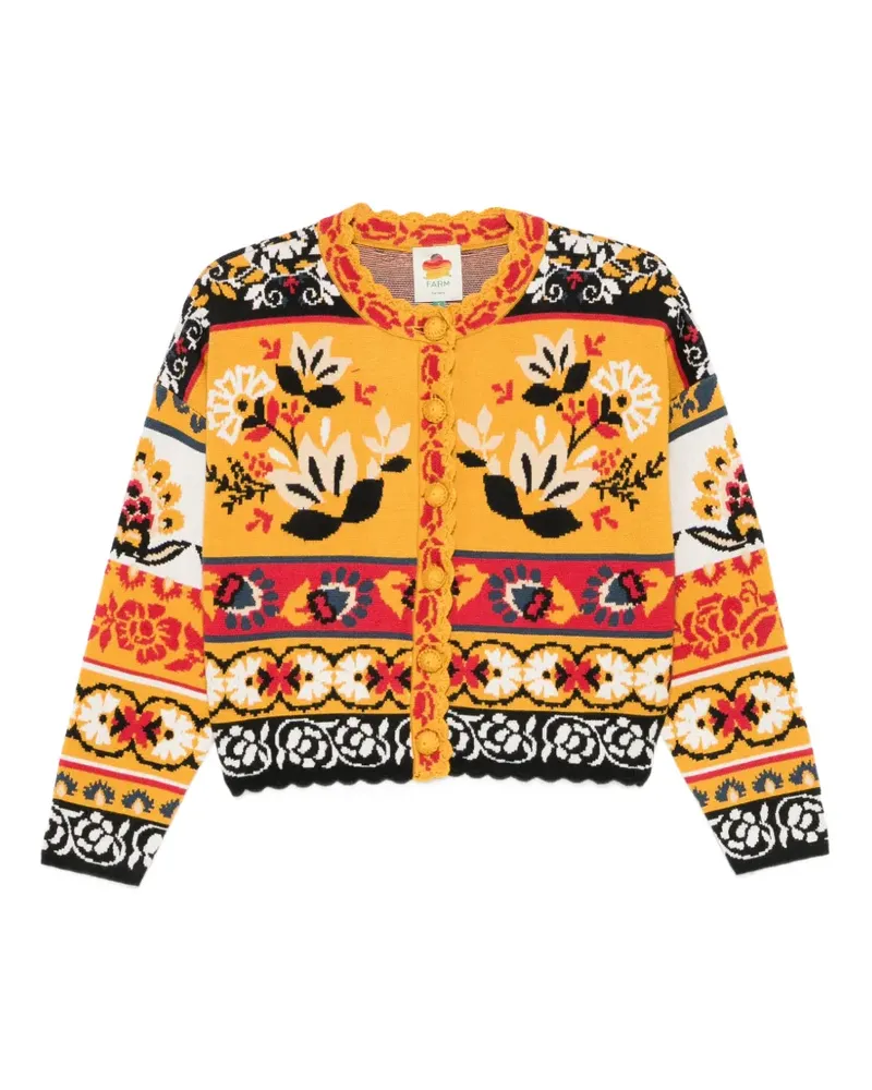 FARM Rio floral-intarsia scalloped-trim cardigan - Gelb Gelb
