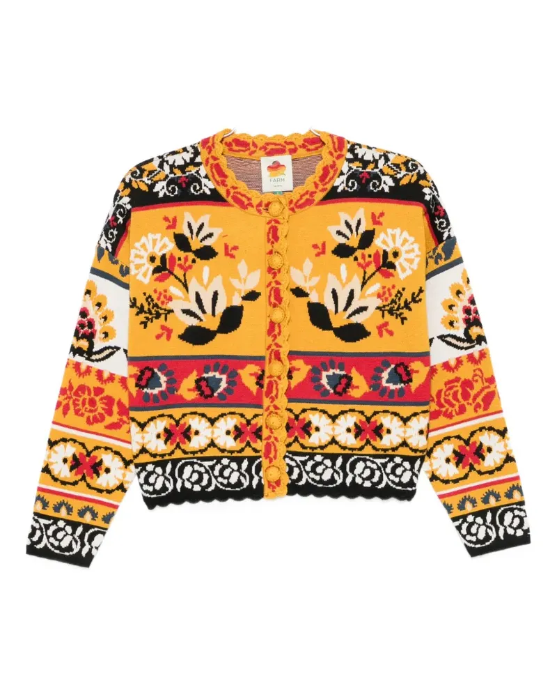 FARM Rio floral-intarsia scalloped-trim cardigan - Gelb Gelb