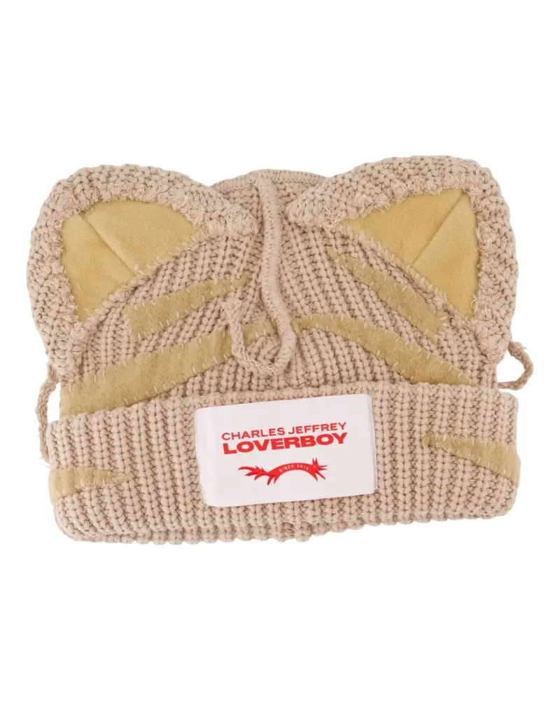 Charles Jeffrey Loverboy ears-detail logo-label beanie hat - Nude Nude