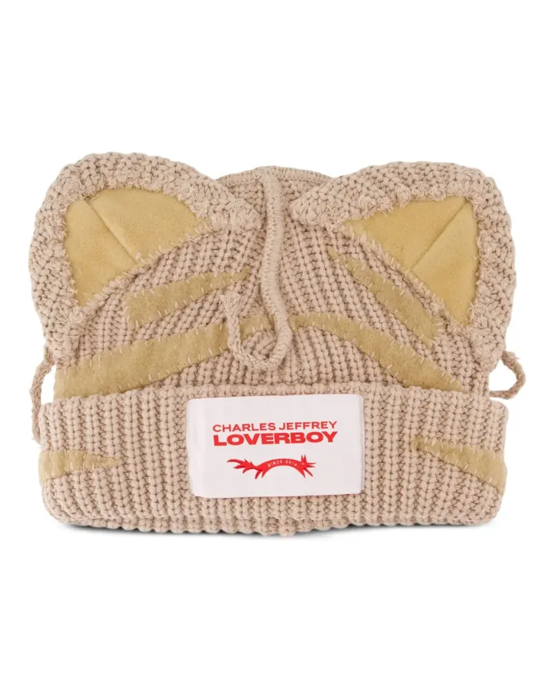 Charles Jeffrey Loverboy ears-detail logo-label beanie hat - Nude Nude
