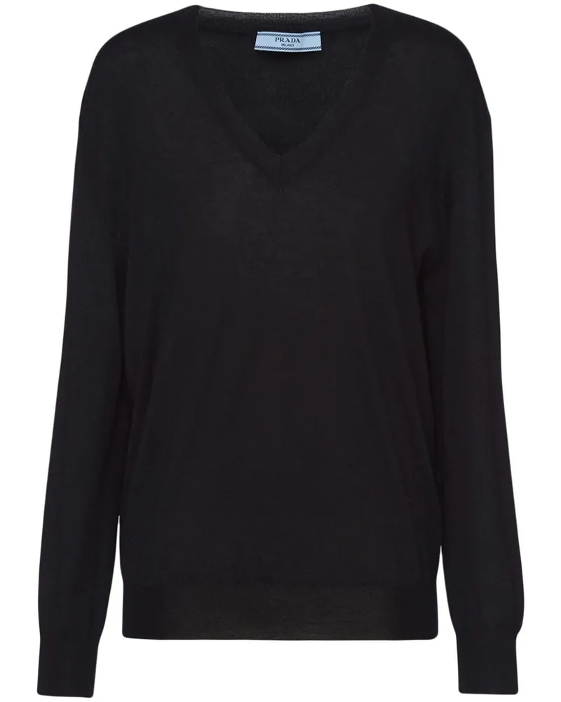 Prada Kaschmirpullover mit V-Ausschnitt - Schwarz Schwarz