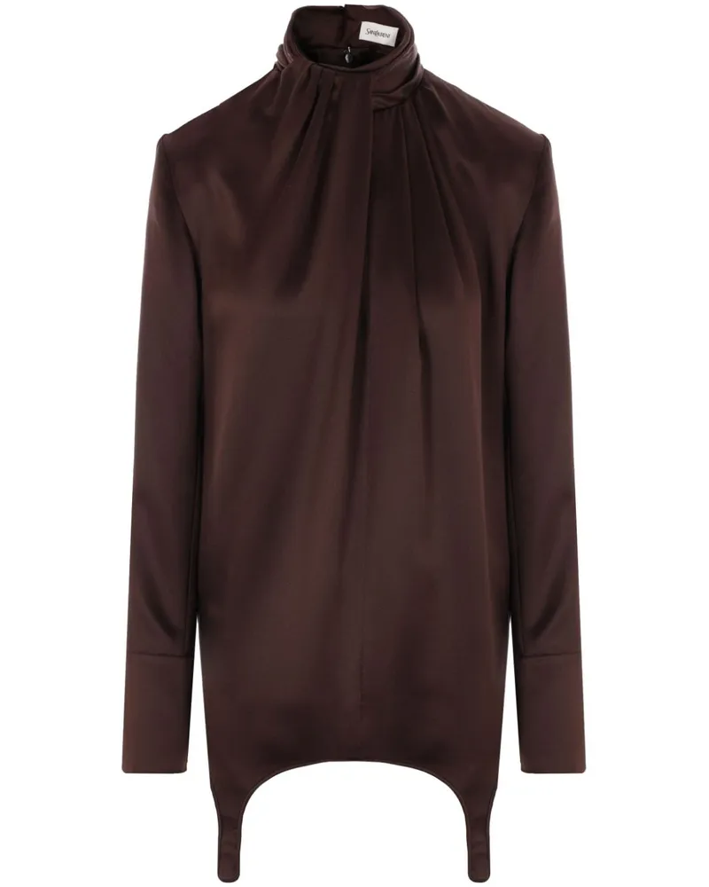 Saint Laurent Seidenbluse mit Strumpfhalter - Braun Braun