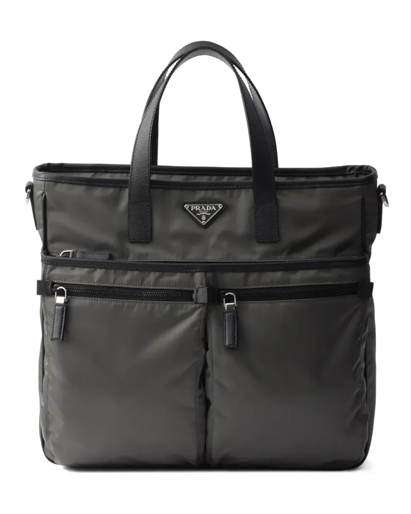 Prada Re-Nylon Tote Bag mit Taschendetail - Grün Grün
