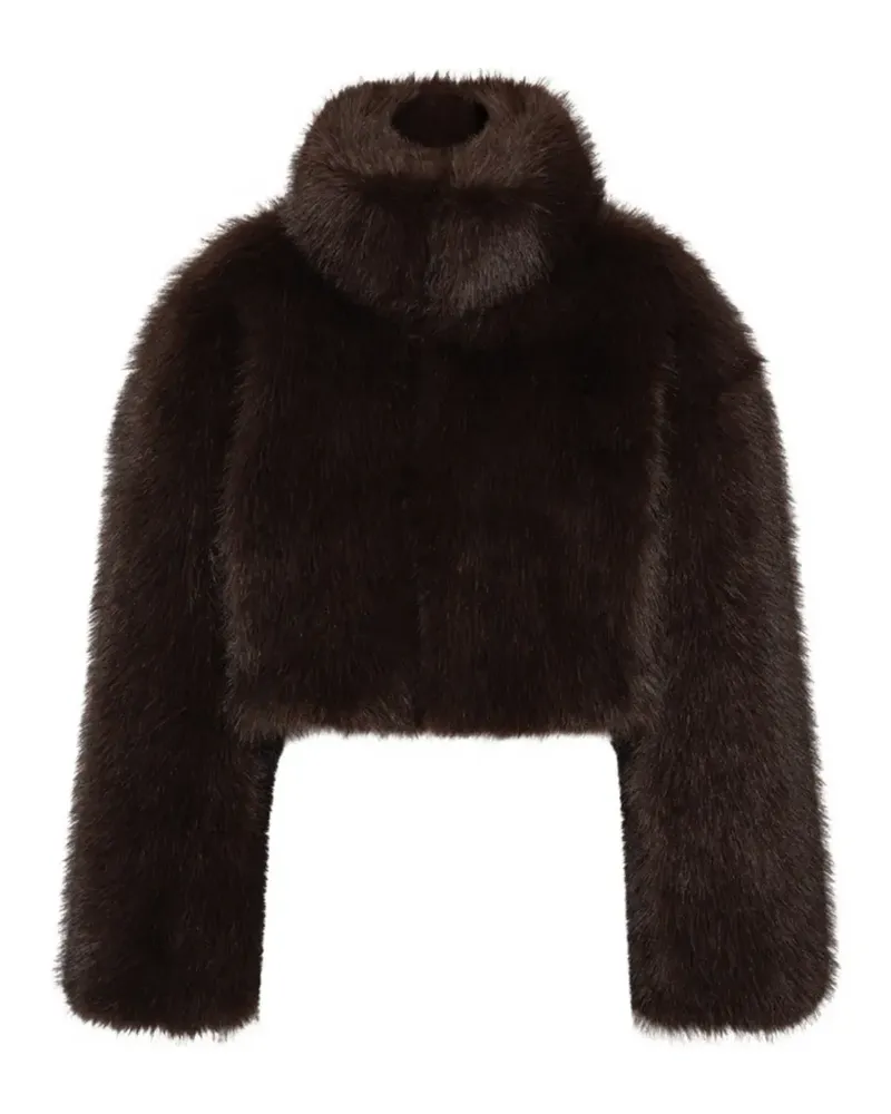 ROTATE Birger Christensen Cropped-Jacke mit Faux Fur - Braun Braun