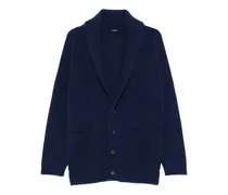 Gerippter Cardigan mit Schalkragen - Blau