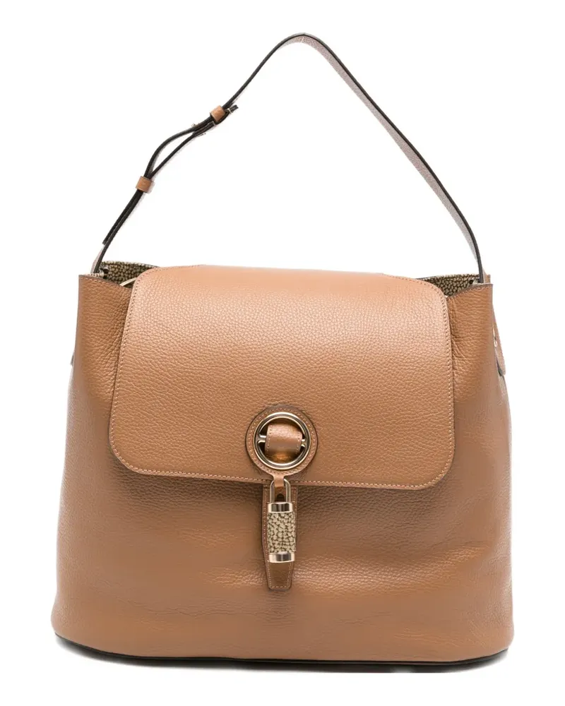Borbonese grained leather shoulder bag - Nude Nude