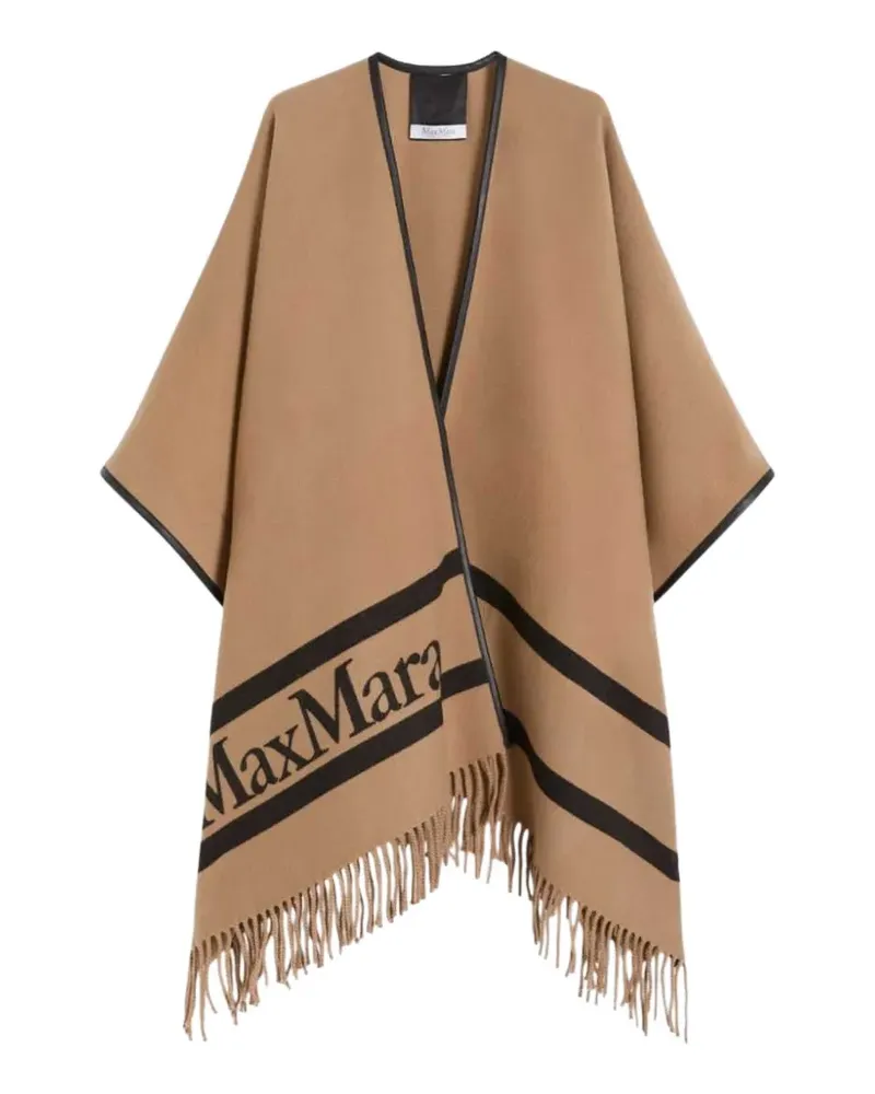 Max Mara Jacquard-Poncho mit Fransensaum - Nude Nude