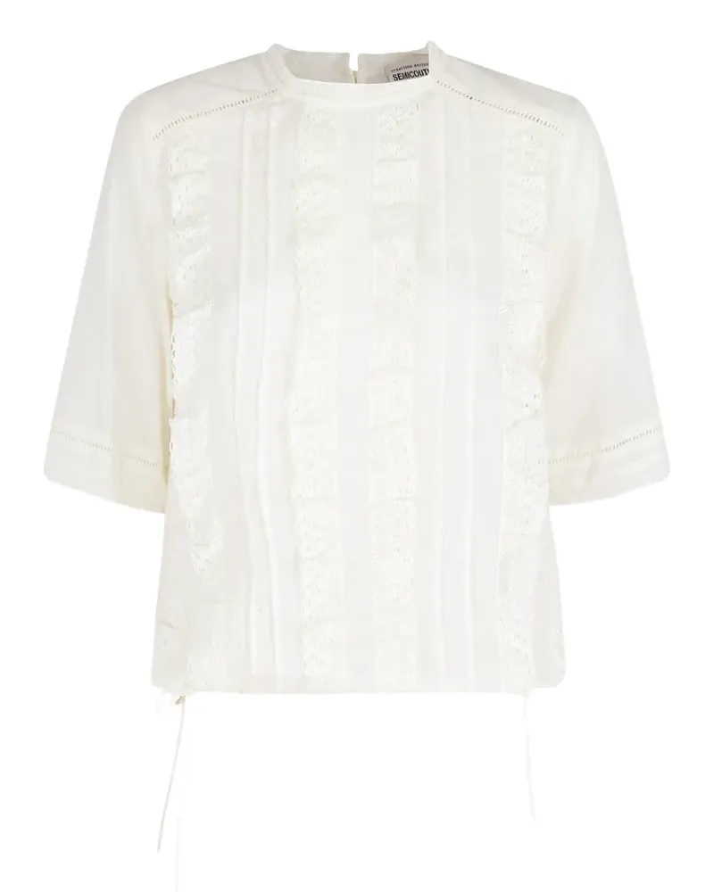 Semicouture lace-trim ruffled blouse - Nude Nude