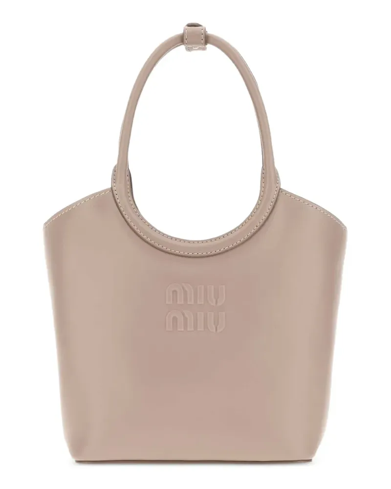 Miu Miu logo-embossed leather tote bag - Nude Nude