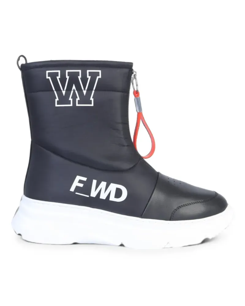 F_wd logo-print front-zip boots - Schwarz Schwarz