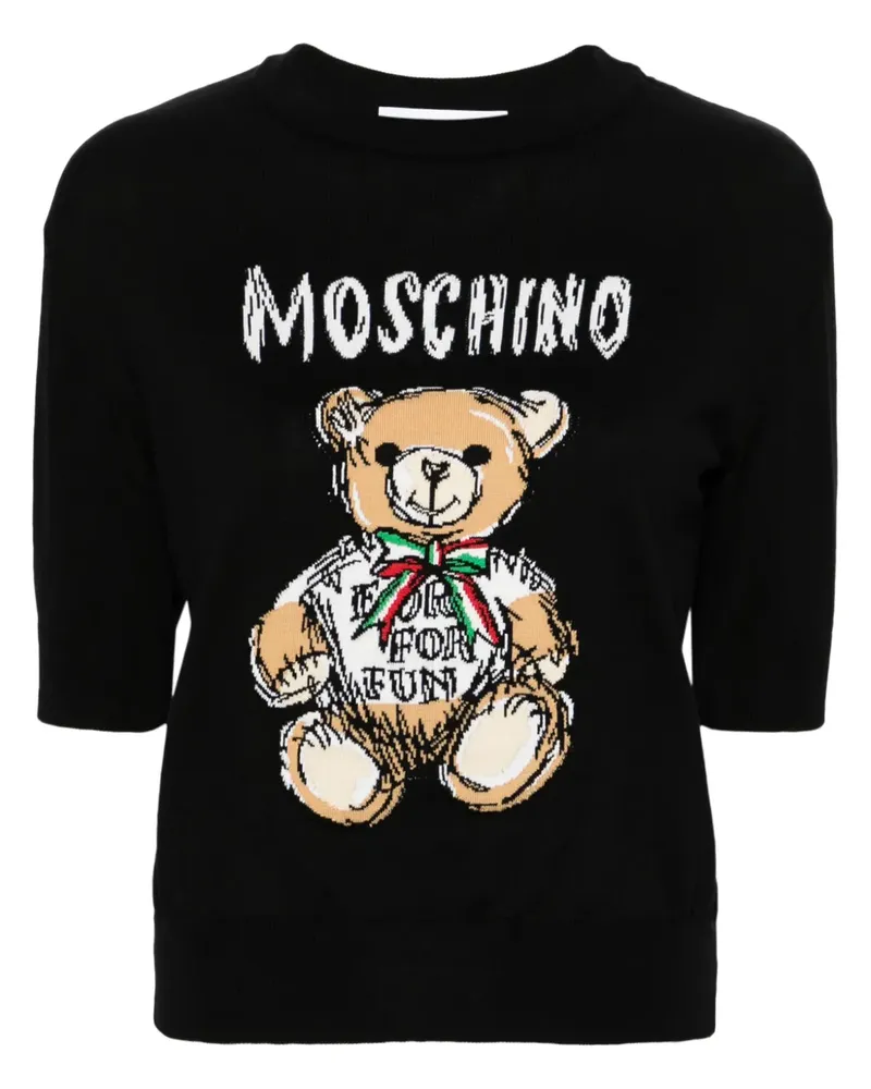 Moschino Intarsien-Pullover mit Teddy - Schwarz Schwarz