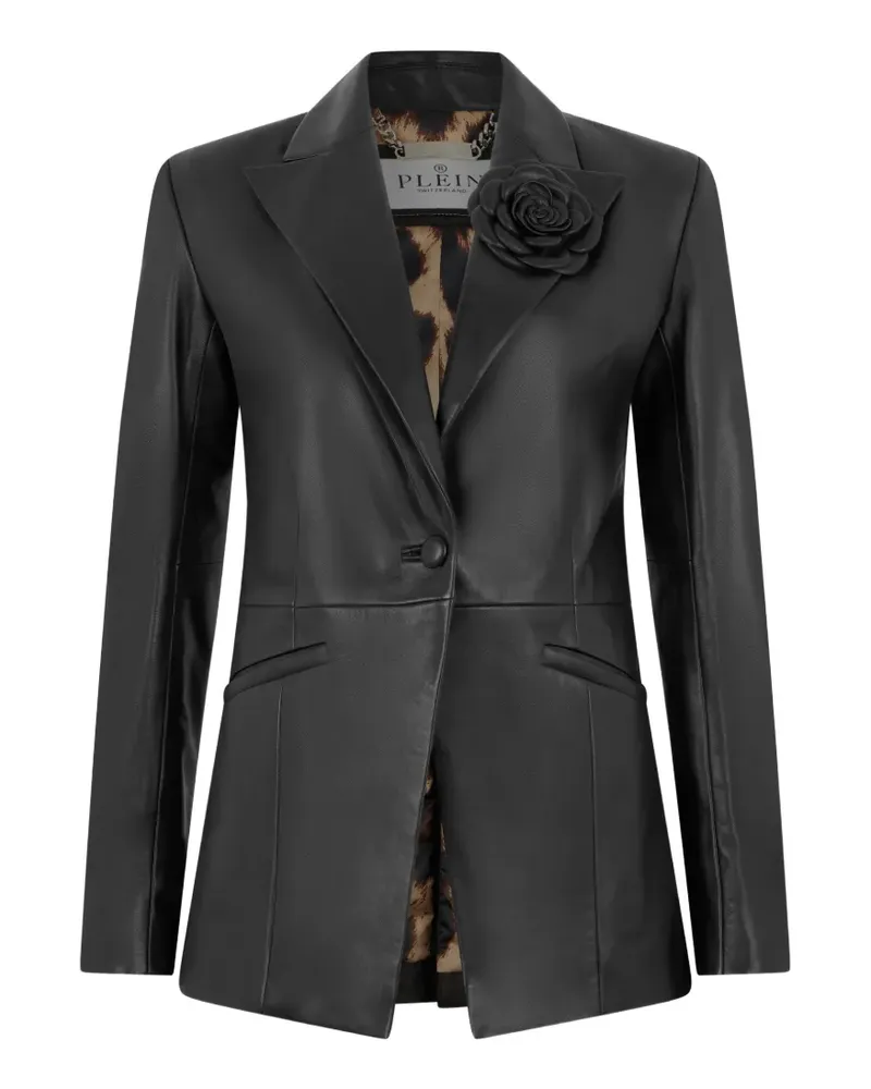 Philipp Plein Blazer aus Leder mit Blumenapplikation - Schwarz Schwarz