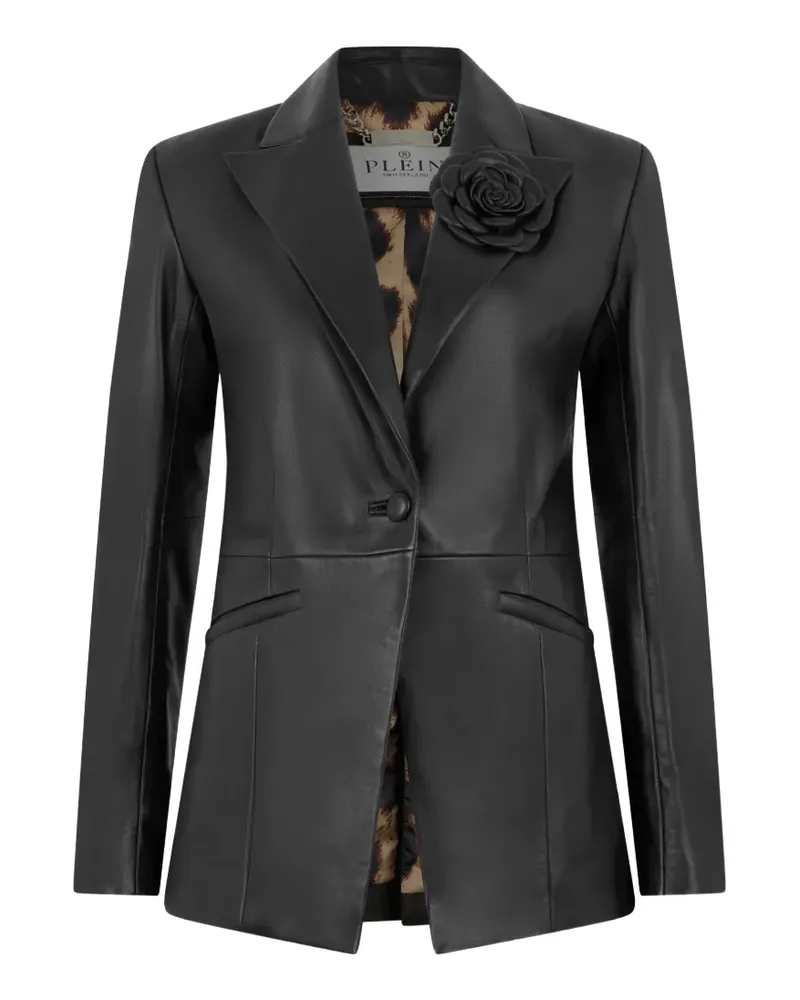 Philipp Plein Blazer aus Leder mit Blumenapplikation - Schwarz Schwarz