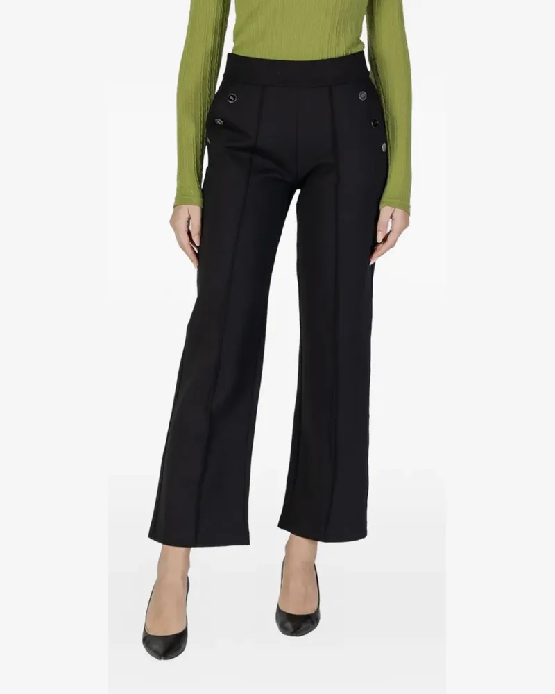 Street One button-detail wide-leg trousers - Schwarz Schwarz