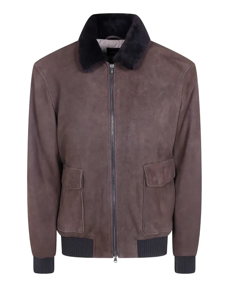 BARBA Boston shearling-collar calf suede jacket - Braun Braun