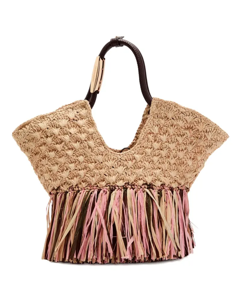 Zimmermann small Goldentime fringed raffia tote bag - Nude Nude
